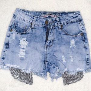 Girls Distressed denim shorts sequin pocket size 7